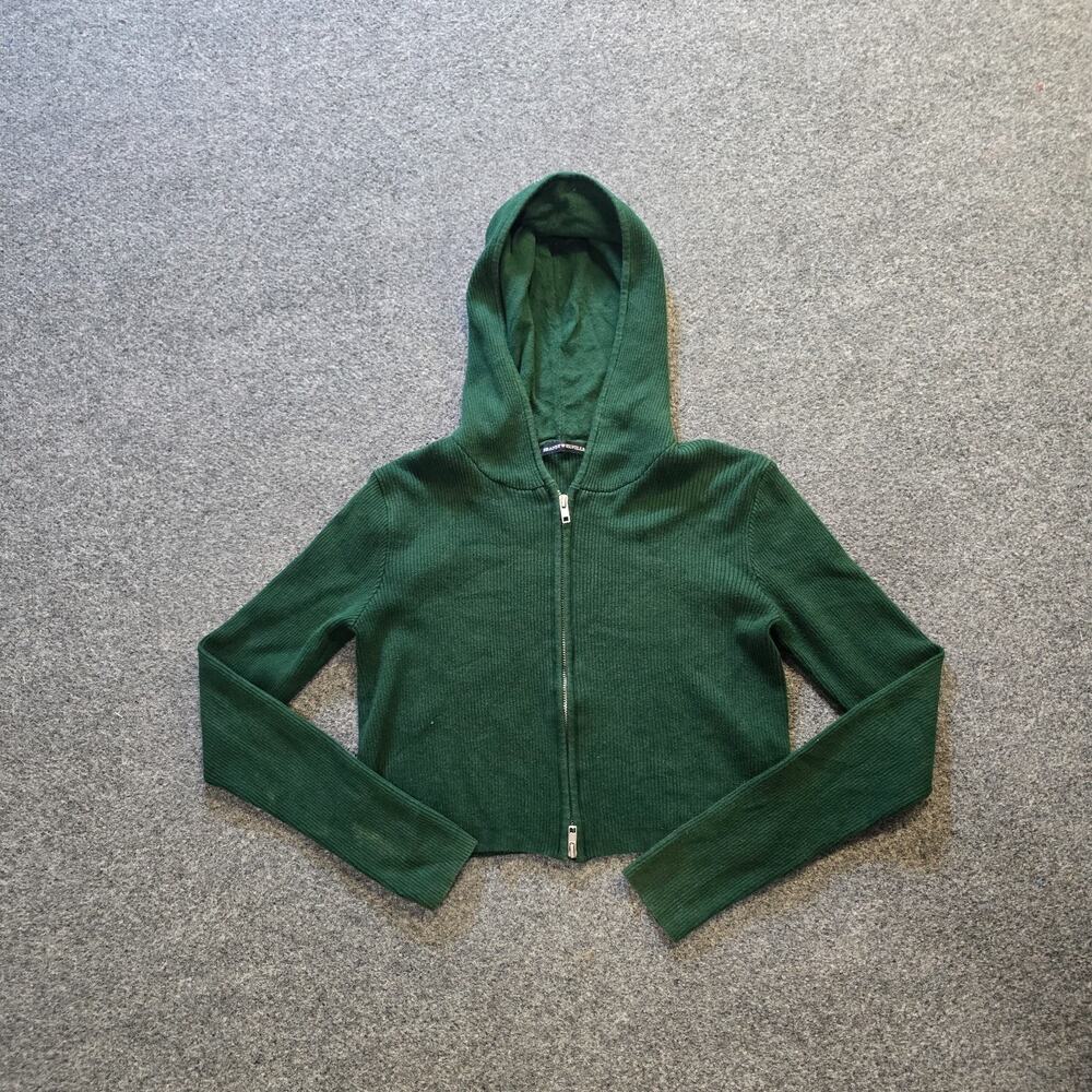 Brandy Melville Sweatshirt Women One Size Green Hoodie Ribbed Long Sleeve Casual